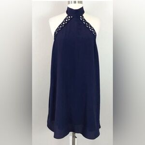 LULU'S ANY SWAY, SHAPE, OR FORM NAVY BLUE LACE CROCHET DRESS